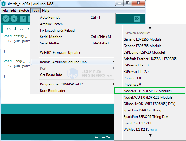 Selecting NodeMCU Board