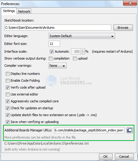 Preferences Config in Arduino IDE